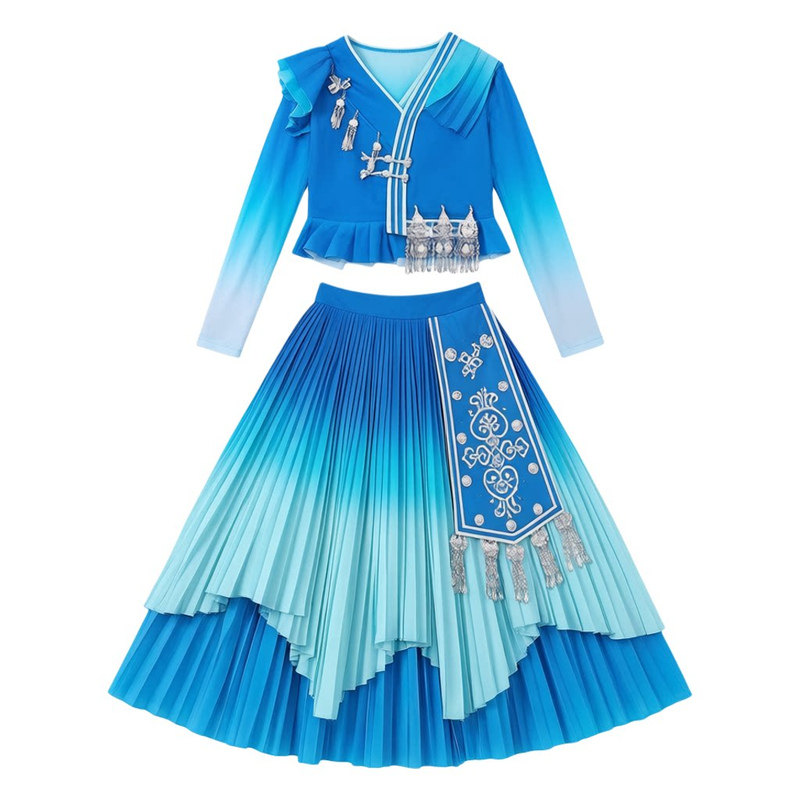 苗族花儿舞蹈服艺考练功服儿童演出服头饰桃李杯独舞剧目服大摆裙