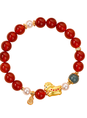 马年本命年官方正品红玛瑙金马手链女款珍珠蓝水单圈手串生日礼物