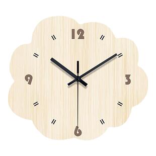 奶油风挂钟客厅背景墙装饰画高级感钟表挂墙木纹创意个性时钟挂画