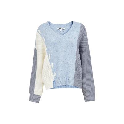 o区绫致ONLY2025秋冬新款宽松落肩V领独特拼接毛衣针织衫女