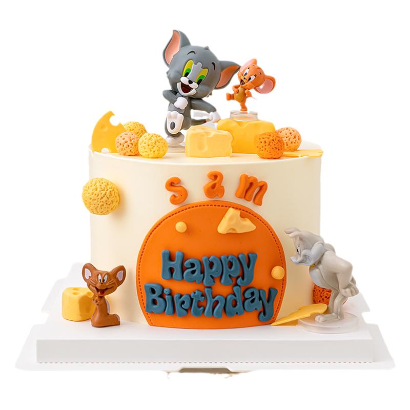 猫和老鼠烘焙蛋糕装饰摆件儿童生日派对汤姆杰瑞奶酪块卡通装扮