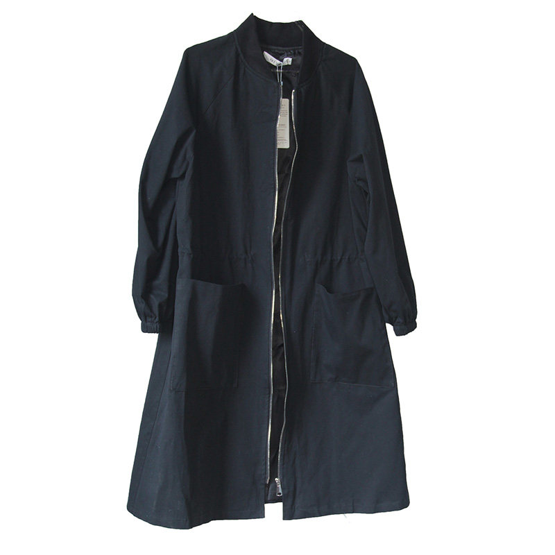 黑色中长款棒球服休闲立领