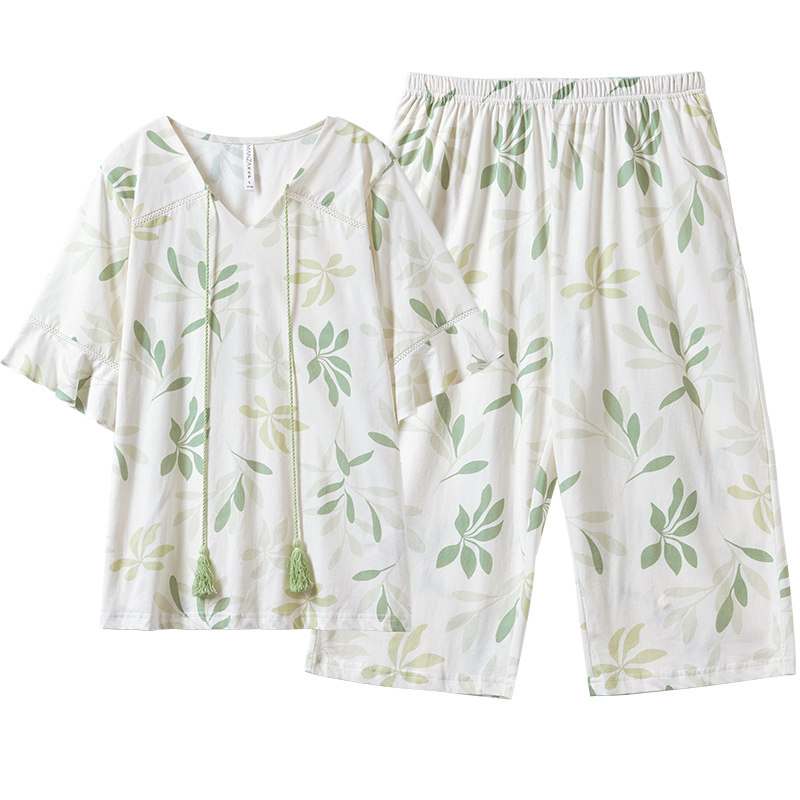 玛伦萨【5A抗菌】纯棉睡衣女夏季薄款短袖长裤套装女士大码家居服