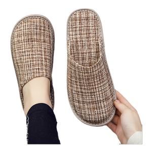 春秋包头布艺棉拖鞋男女室内家用情侣防滑静音软底棉麻家居鞋四季