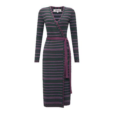 DVF长袖中长款针织裹身连衣裙