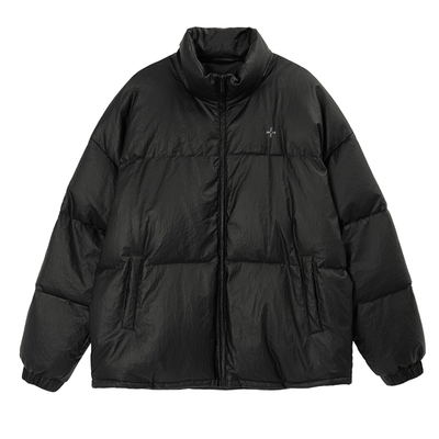 短款立领PU皮羽绒服男