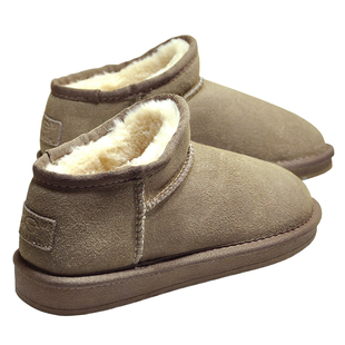 冬雪地靴女短筒平底低帮加绒懒人一脚蹬保暖浅口防滑时尚真皮棉鞋