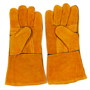 工友全牛皮电焊手套加厚长耐磨防护双层绒里高温隔热防烫焊工手套