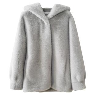 海宁冬季仿皮草外套女新款环保毛毛连帽毛茸茸水貂绒中长款厚大衣