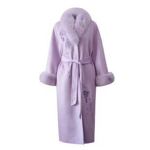 澄渔高定【如懿紫玳】新中式珐琅紫皇室羊驼绒狐狸毛珠片刺绣大衣