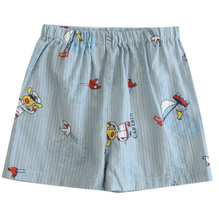 日系儿童夏季薄款透气纯棉纱布睡裤男童短裤宝宝可爱卡通家居裤