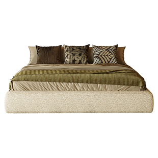 PAULJOHN极简轻奢无床头布艺床进口棉麻创意设计师主卧双人床婚床