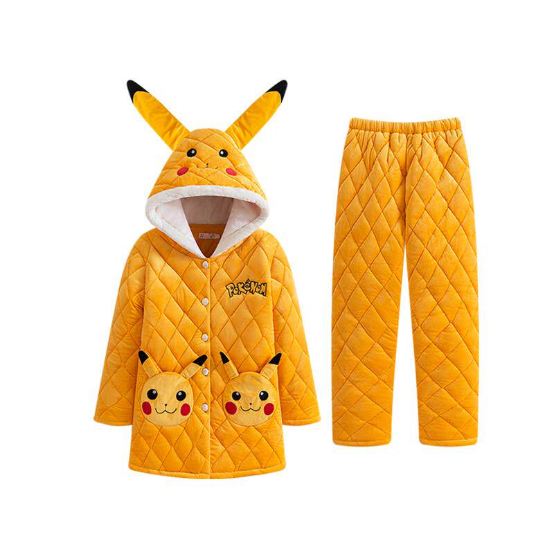 卡通保暖棉袄三层加绒家居服套装