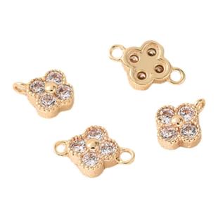 14K包金镶锆石四叶草锆石吊坠手工diy耳饰配件手链手串小挂件材料