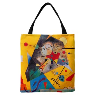 黄底抽象油画单肩布包手拎布包购物袋书包自习包来图定加印logo