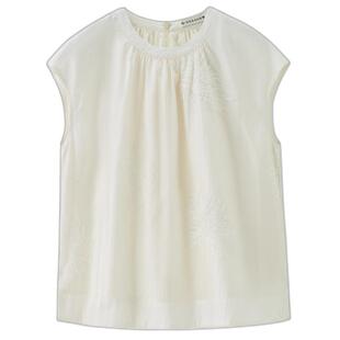 设计师款佐丹奴衬衫女夏季新款绣花收褶圆领小飞袖衬衫女18345208