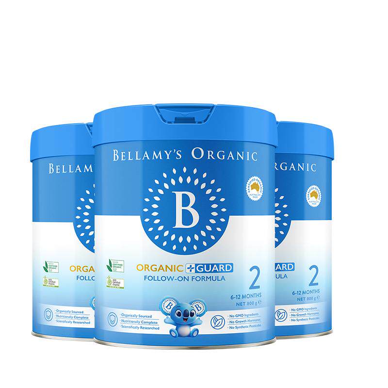 【官方正品】贝拉米有机蓝盾乳铁蛋白2段幼儿奶粉6-12月800g*3罐