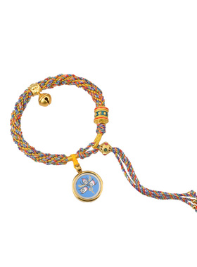 YUSTUDIO西藏手绘黄铜唐卡黑财神手链转经轮本命年转运手绳饰品