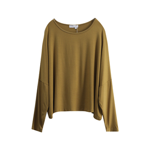 莫代尔长袖T恤女2024春夏柔软感短款宽松圆领蝙蝠衫慵懒罩衫上衣