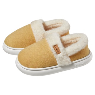 朴西新款冬季保暖棉拖鞋女士简约毛绒家居室内静音防滑情侣棉鞋男