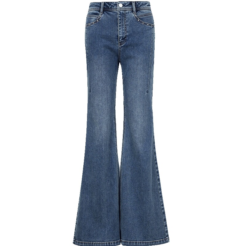 ONLY2026春季新款辣妹高腰铆钉烫钻弹力长裤修身超模喇叭牛仔裤