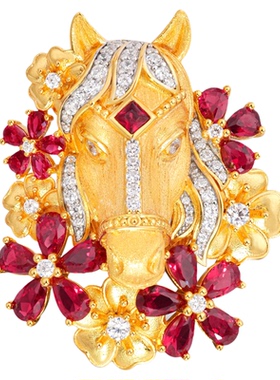 VISING珠宝培育红宝石【赤焰追风】原创黄金色马吊坠马年礼物S925