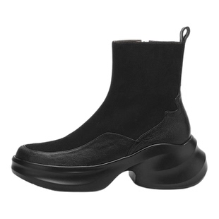 MILLIE'S/妙丽厚底高跟短靴女秋冬季松糕女鞋坡跟复古时尚马丁靴Z