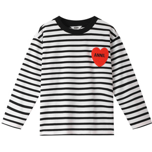 安奈儿女童圆领条纹T长袖T恤针织衫秋新款学院风内搭打底衫