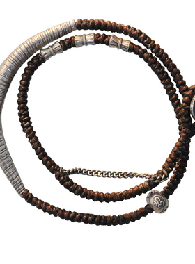 自由羽翼 2圈手工银金刚结编绳手链棕色百搭 lotus mann