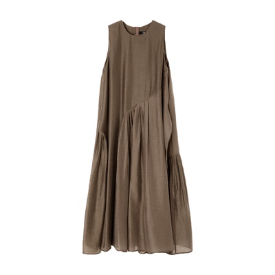 OMITI省略 高阶亚麻无袖连衣裙女不规则剪裁设计A字长裙 轻薄透气