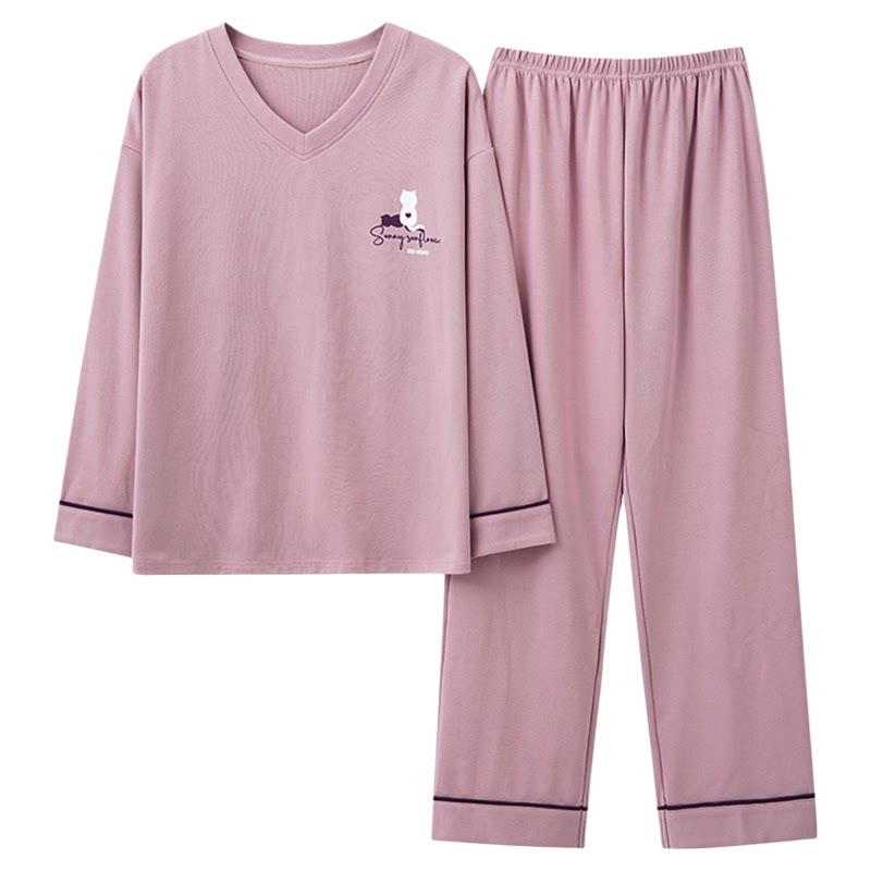 女士大码宽松休闲长袖睡衣家居服