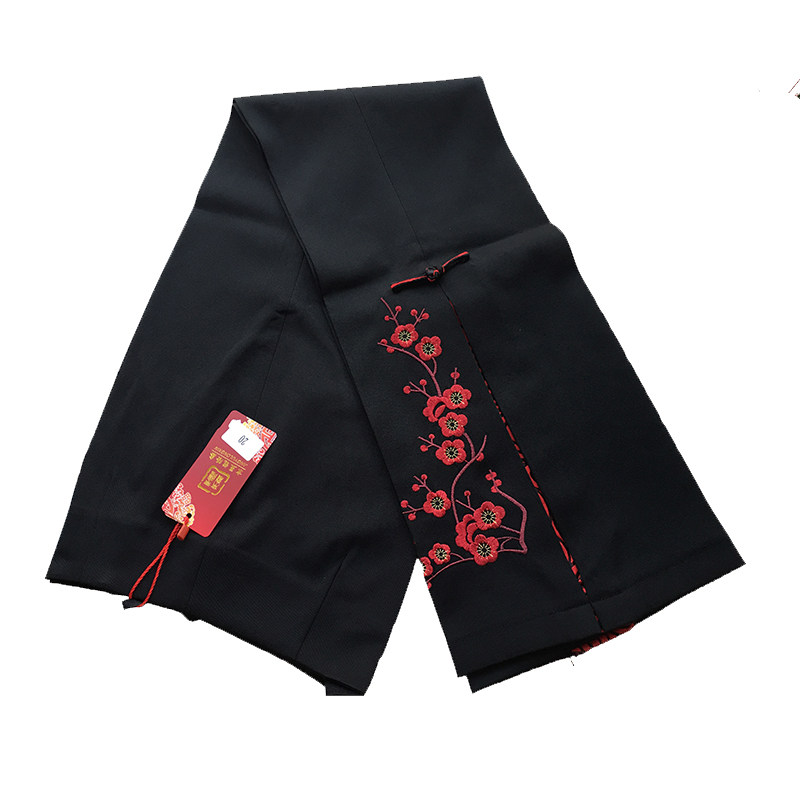 中年唐装裤子女秋冬厚款中式绣花裤子