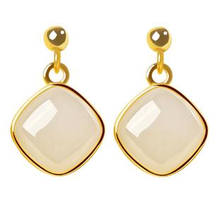 宫里上新和田玉耳饰女款玉石耳环纯银耳钉冬季耳坠生日礼物送妈妈