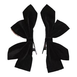 在逃公主黑色丝绒蝴蝶结发夹气质轻奢减龄少女感对夹侧边夹子发饰