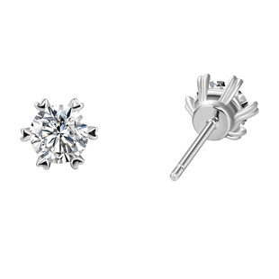 老银匠莫桑石耳钉六爪女s925银一克拉莫桑石情人节礼物银耳钉纯银