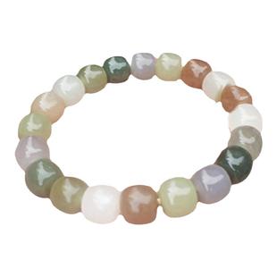 天然和田玉多宝手串女款七彩青白玉糖玉白玉老型珠玉石单圈手链女