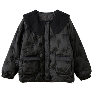 小香娃娃领加厚保暖刺绣短外套胖莹莹大码女装冬季时尚轻盈羽绒服