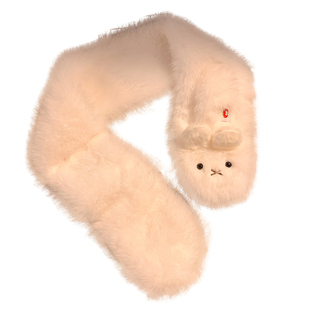 可爱兔子毛绒交叉围脖女冬季保暖加绒加厚防寒护颈小围巾骑行防风