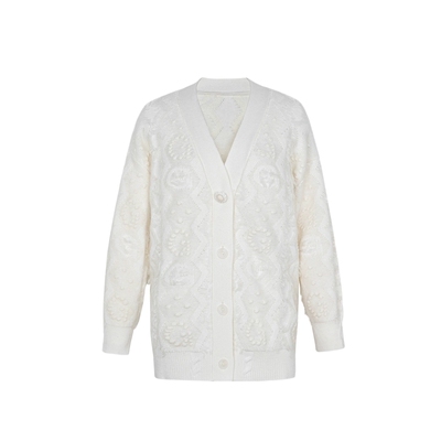 XG/雪歌XJ411101A151 白毛线拼接毛针织衫中长款宽松长袖开衫女装