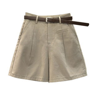 XIBEIERXIXI高腰五分裤女2025夏季休闲中裤韩版水洗棉显瘦短裤