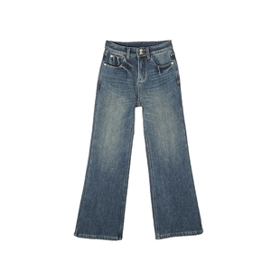 腿型修整器！~四面弹高腰微喇叭裤女秋冬新款加厚密密绒牛仔长裤