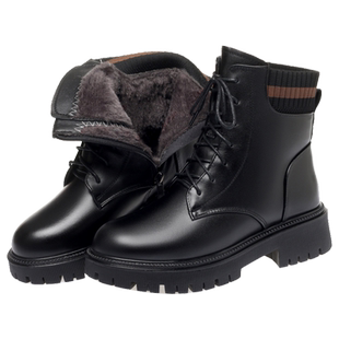女鞋子女马丁靴女款二棉鞋冬季加绒厚底短靴真皮羊毛皮鞋雪地靴子