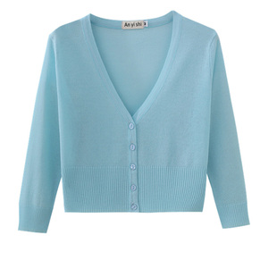 冰丝针织衫开衫女夏超短款外套新款中袖修身薄款高腰小披肩防晒衫