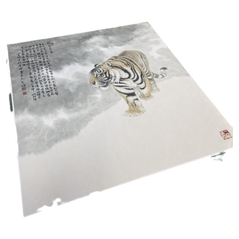 冯大中踏雪觅春老虎国画