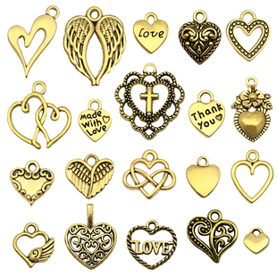 混20个古金DIY饰品配件复古合金爱心桃心love字母项链钥匙扣挂件