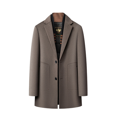 皮尔卡丹双面呢大衣男白鹅绒内胆