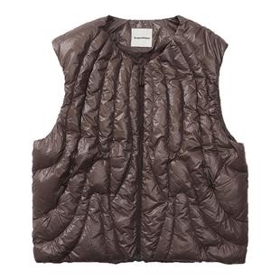 瞬时山野Monterest户外不规则绗缝无领C6防水90白鸭绒羽绒马甲男