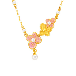 周大福SOINLOVE宝藏女孩无尽夏花牌绣球花黄金珍珠项链生日礼物