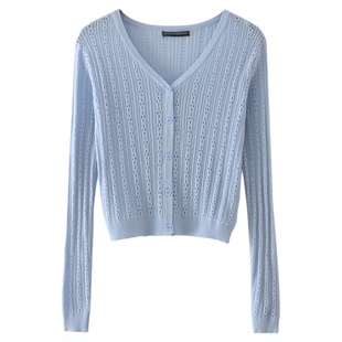 宋祖儿同款美式针织外套夏甜辣空调开衫镂空针织衫bm风针织上衣女