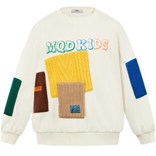 MQD童装男童多色拼贴圆领卫衣25冬新款加厚多彩字母撞色韩版上衣